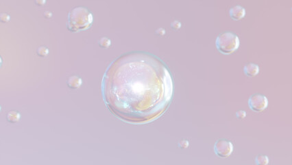 3D rendering Cosmetics Pearl Serum bubbles on defocus background. Collagen bubbles Design. Moisturizing Essentials and Serum Concept. Vitamin for personal care and beauty concept. 
