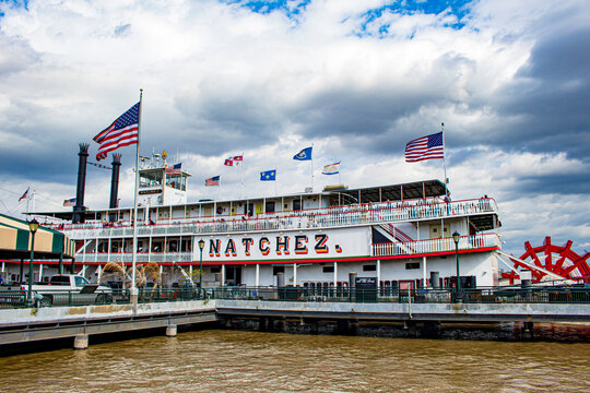 The Beautiful Steamboat Natchez Sits at Its Dock, Ready to Board Passengers