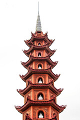 Closeup of the Beautiful Red Tower at the Buddhist Temple Tran Quoc Pagoda in Hanoi, Vietnam