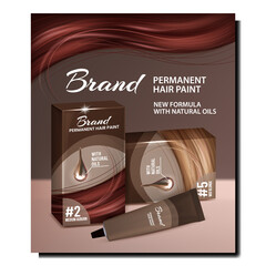 Permanent Hair Paint Promotional Poster Vector. Hair Paint Blank Packages And Tube On Advertising Banner. Cosmetology Cream For Hairdressing Client Style Concept Template Illustration