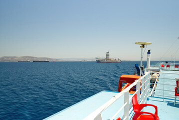 view from the deck of the ferry during sail in Greece. close up