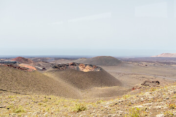 Beautiful postcard view of Montañas del fuego in Timanfaya National Park, Lanzarote, Canary Islands
