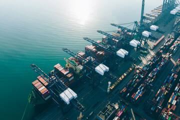 Fototapeta na wymiar Aerial view of container terminal sunrise