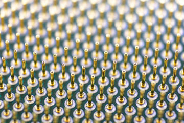 cpu gold pins microchip processor legs computer component technology. Macro photography Central...