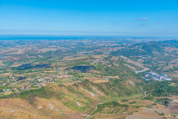 Aerial view of San Marino towards Adriatic sea