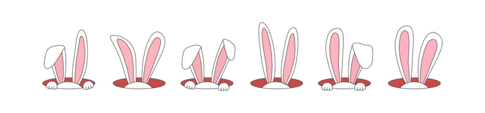 Easter rabbit vector icon, bunny in hole, cartoon ears set. Cute animal illustration isolated on white background