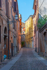 Historical houses in the old town of Ferrara in Italy