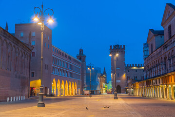Sunrise view of Piazza Trento e Triste in Italian town Ferrara
