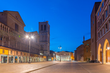 Sunrise view of the cathedral in Italian town Ferrara