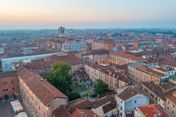 Sunrise aerial view of Piazza Trento e Triste in Italian town Ferrara