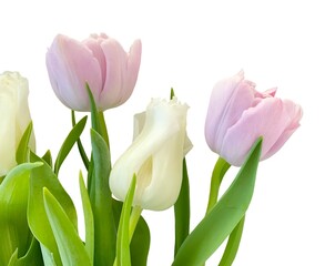 bouquet of pink, violet and white tulips isolated