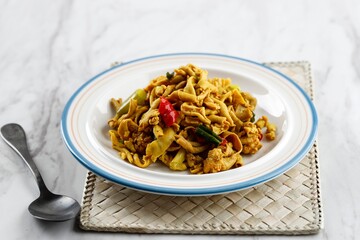 Tumis Usus Ayam or Sauteed Chicken Intestine, Traditional Indonesian Daily Dish