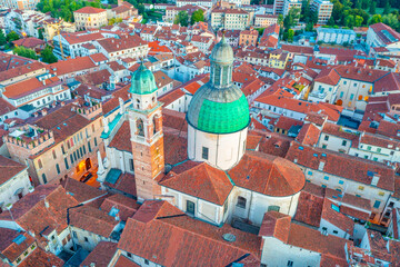 Aerial view of the parish church of Santo Stefano in Vicenza, Italy