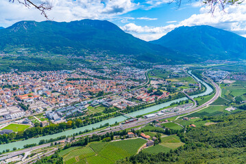 River Adige passing through Italian town Trento
