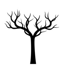 Black Tree with Roots. Vector outline Illustration.