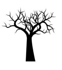 Black Tree with Roots. Vector outline Illustration.