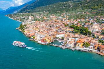 Castello di Malcesine overlooking Lago di Garda in Italy © dudlajzov