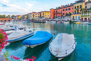 Sunset view of Canale di Mezzo in Italian town Peschiera del Garda