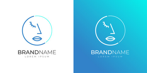 Graphic beautiful female face inscribed circle logo. Business brand identity logotype design concept. Modern company corporate badge vector eps illustration