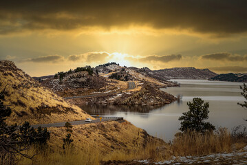 Sunset on Horsetooth Mountain open space next to Fort Collins - obrazy, fototapety, plakaty