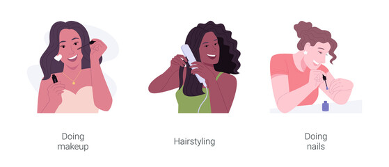 Casual beauty rituals isolated cartoon vector illustrations set.