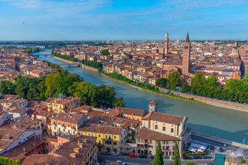 aerial view of the italian city verona including church of saint anastasia and torre dei lamberti