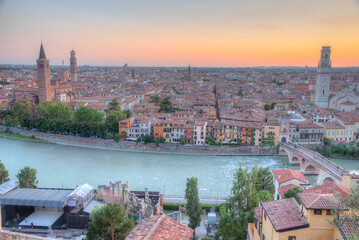 Sunset panorama of italian town verona