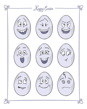 Cartoon Easter eggs, happy easter, emotions