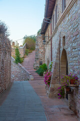 Narrow street in the old town of Assisi in Italy