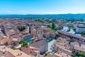 Aerial view of rooftops of Italian town Gubbio