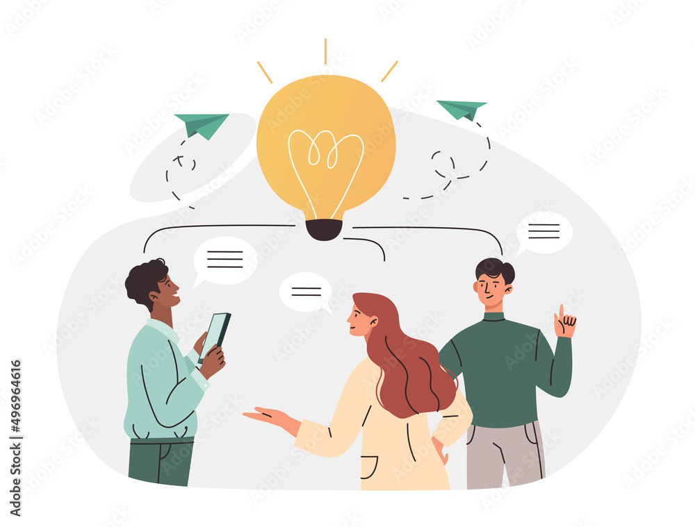Poster online assistant concept. men and girl develop chatbot to answer frequently asked questions. innovat