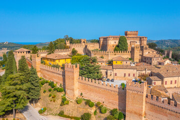 Castello di Gradara overlooking foritified village beneath, Italy © dudlajzov
