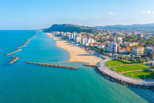 Aerial View Of The Beach In Italian Town Pesaro