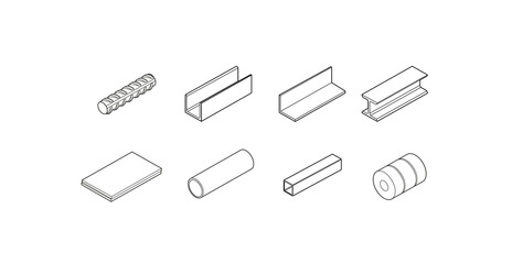 Rolled Metal Product Outline Icon Set