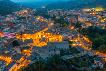 Sunset aerial view of city center of Italian town Ascoli Piceno