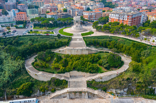 Aerial view of war memorial in the Italian town Ancona