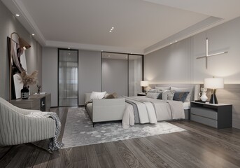 3d render. Modern bedroom interior.