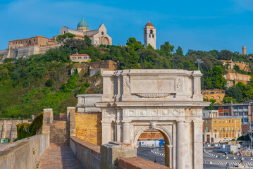 Cathedral of San Ciriaco behind Arco di Traiano in Ancona, Italy