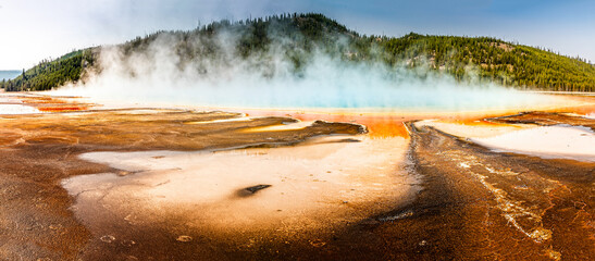 Panorama of the Grand Prismatic Spring in the Yellowstone National Park, Wyoming
