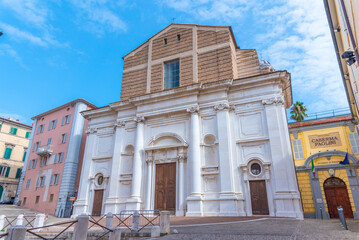 Saint Domenico church viewed behind Piazza del Plebiscito in Ancona, Italy