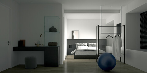 3d render of hotel room