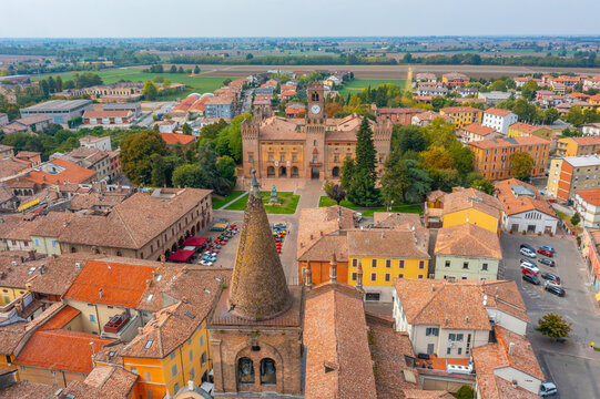 Aerial view of city center of Busseto, Italy