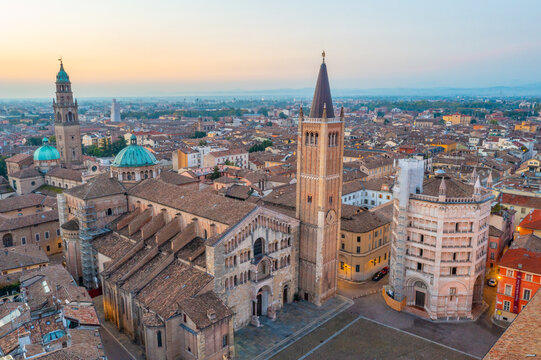 Sunrise view of the Cathedral of Parma in Italy