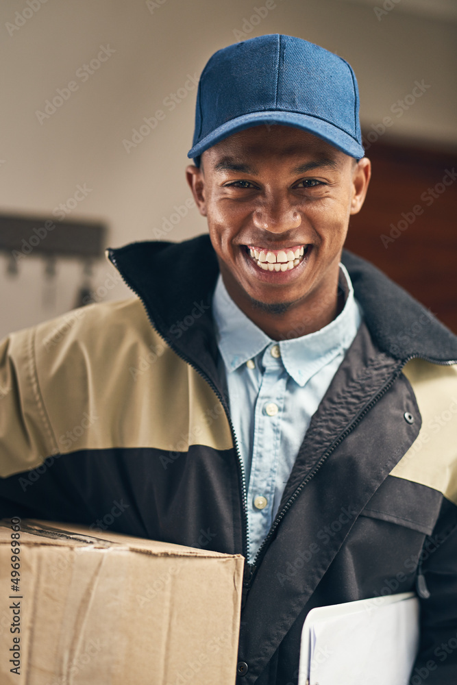 Aufkleber youll save by using our service for your delivery needs. portrait of a courier making a delivery.
