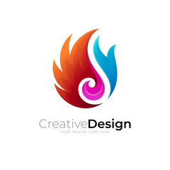 Symbol wing logo and fire design illustration, combination icon
