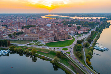 Sunset aerial view of Italian town Mantua