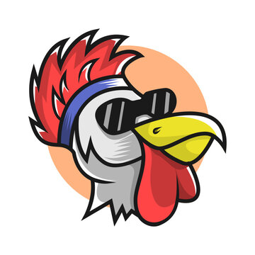 rooster head cartoon with sunglass ready to rock