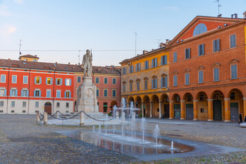 Sunset view of Piazza Roma in Italian town Modena