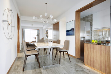 3d render of apartment interior, living and dining room
