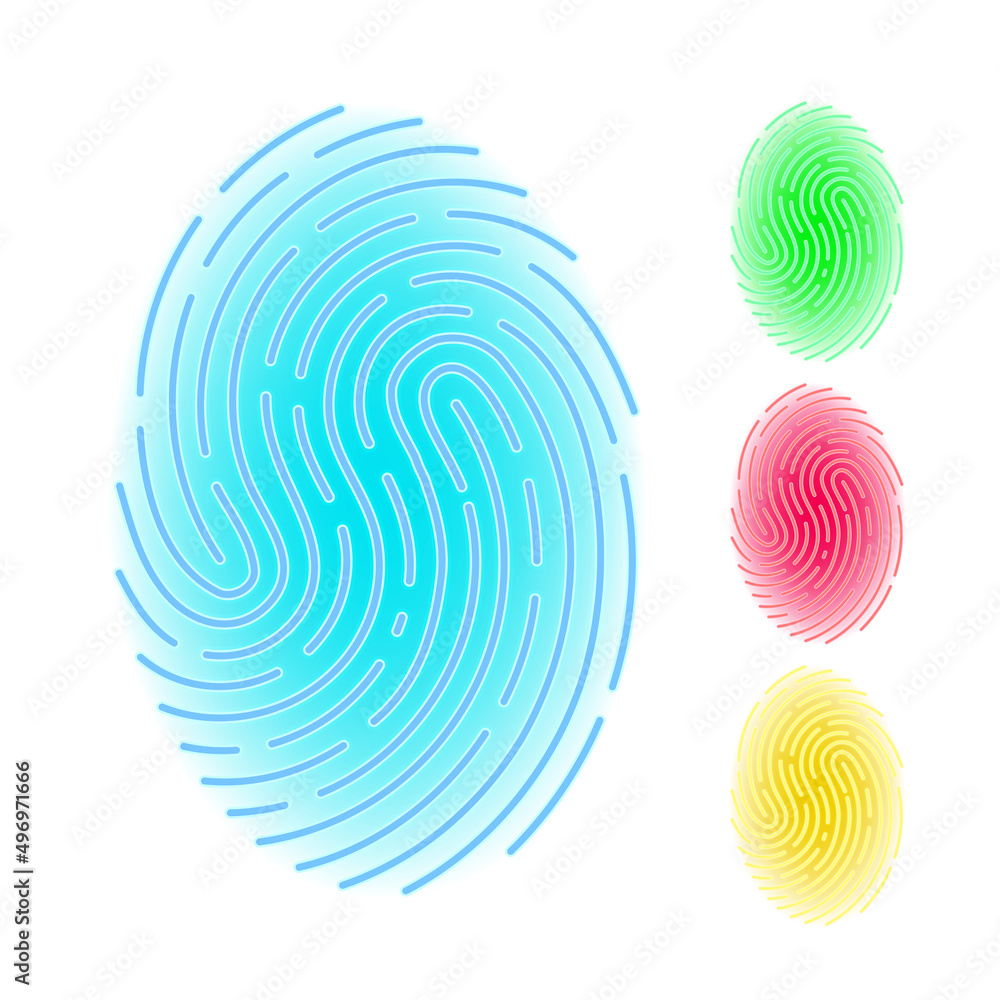 Aufkleber fingerprint multicolor security system set vector. fingerprint security technology for approving and